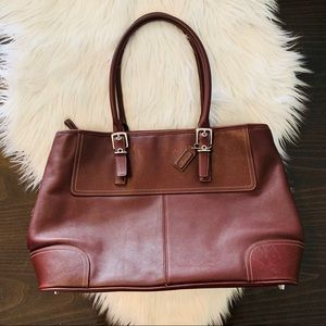 COACH leather tote bag large maroon burgundy tan